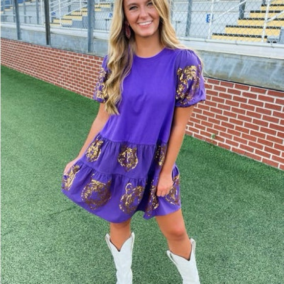 Purple Sequin Tiger Dress - Picture 1 of 4